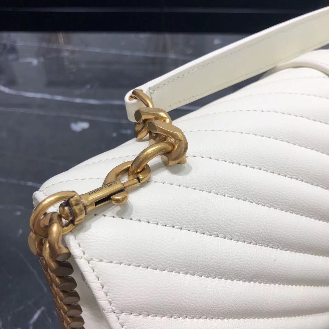 Saint Laurent Lambskin College Handbag Shoulder Bag White 392738 Gold